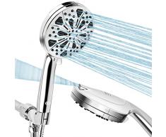 Soffione Doccia ad Alta Pressione, CIICII 10 Modi 5.1” Doccetta Telefono Grande con Tubo(Tubo lungo in Acciaio da 1.5m/Ugello Anti-Intasamento) Spray Power Wash Integrato a 2 Modalità(2.5 GPM, Cromo)