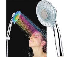 LEDGLE Soffione Doccia a Led Materiale ABS con Funzione cambiacolore a 7 velocità RGB e Flusso dAcqua Regolabile