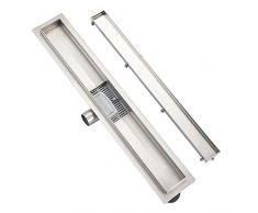 Plumbsys Canalina di scarico 50cm in acciaio inox,scarico a pavimento con pannello 2in1piastrellabile,Canale doccia con dispositivo deodorante e filtro per capelli sifone,extra piatto,Drenaggio rapido