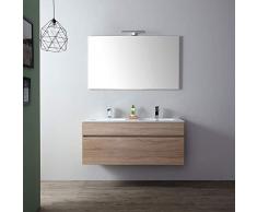 Kiamami Valentina MOBILE BAGNO DA 120 CM CON DOPPIO LAVABO IN QUERCIA NATURALE SOSPESO | SOLE