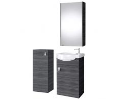 Planetmöbel - Set da bagno completo con mobiletto da 40 cm con lavabo, armadietto con specchio e armadietti di dimensioni medie, colore antracite, set da 4 pezzi