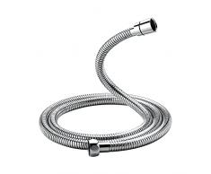 Ibergrif M20109-17 - Tubo flessibile per doccia da 1,7 m di ricambio, tubo per doccia universale, flessibile e anti torsione per rubinetti da bagno, in acciaio inox, cromato