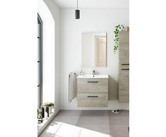 Dmora Mobile Bagno sospeso a Due cassetti e Uno Specchio per lavabo da appoggio, Colore, cm 60 x 57 x 45 cm, Rovere, Small, 60x57x45