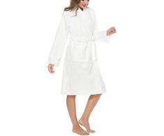 Donna Cotone Terry Panno Abiti Kimono Accappatoio Lunghezza Vitello Morbido Pigiameria per Spa Doccia Vasca Idromassaggio bianco XL