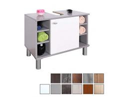 RICOO Mobile bagno 60 x 54 x 32 cm WM100-PL-W Mobiletto sotto-lavabo Armadio salvaspazio Arredamento Copricolonna Legno grigio platino Porta bianca