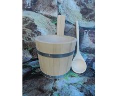 Sauna Set di 2 pezzi Sauna Secchio in legno di abete Certificate PEFC, inserti in plastica e mestolo Sauna con passante in pelle