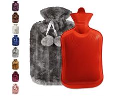 YOZEB - Borsa dellacqua calda con rivestimento morbido e soffice, per bambini e adulti, capacità 2 l (grigio)