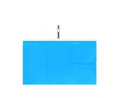 Mobile Bagno Sospeso in Legno Vaduz Salvaspazio con 2 Ante E 2 Cassetti Design Moderno con Lavabo in Ceramica Mobiletto Arredamento per Interni Arredo, 90 x 36 x 50 Cm Colore Puffo