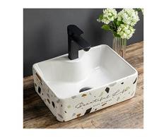 Lavabo dappoggio Lavabo Rettangolare con Rubinetto Nero Lavandino da Bagno in Ceramica Terrazzo Moderno sopra il Lavandino Lavabo da Bagno Lavandino in Porcellana Artistica Senza Foro di Troppopieno