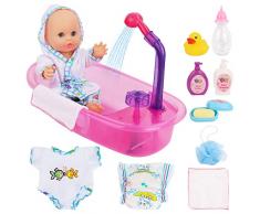 deAO Set da Bagno 13 La Mia Prima Bambola Bebè con Funzioni dAcqua Reale Set Include Bambola, Vasca da Bagno, Accessori e Accappatoio