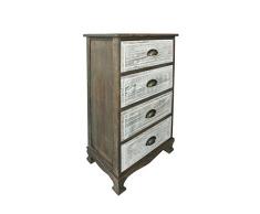 Comodino cassettiera mobile mobiletto marrone 4 cassetti bianchi design vintage (Cod. x-9018 - 534a)