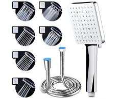 Soffione Doccia con Tubo Flessibile, Soffione Doccia Alta Pressione con Tubo 1,5 M Risparmio Idrico Soffione Doccia Grande Doccino per Doccia Universale e Set Con 6 Modalità di Impostazione, Cromato