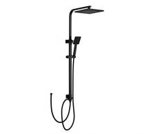 Auralum - Colonna Doccia senza Miscelatore Nero Colonna Doccia Idromassaggio Quadrata con Soffione + Doccetta Set Doccia Nero per Bagno