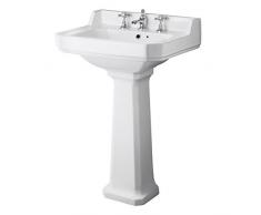 Hudson Reed Lavabo su Colonna per Bagni - Design Tradizionale su Piedistallo - Lavandino in Ceramica Bianca - 3 x Fori per la Rubinetteria - 905 x 560mm