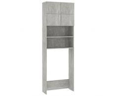 vidaXL Mobile per Lavatrice con 2 Ante e 2 Scomparti Aperti Autoportante Armadietto Alto Lavanderia Arredi da Bagno Grigio Cemento in Truciolato