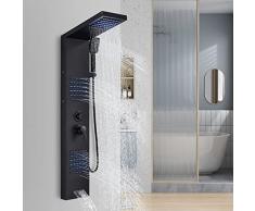 JUNSOTTOR 6004 - Pannello doccia a LED, in acciaio inox, per doccia a pioggia, soffione per doccia, Nero