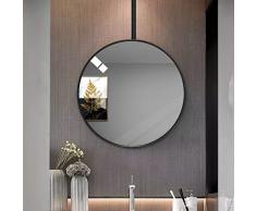 Specchio a sospensione a vanità galleggiante, specchio asta a soffitto con telaio in metallo e braccio, specchi rotondi decorativi per muro chiaro pratico - nero ( Size : Diameter-70CM/27.6INCH )