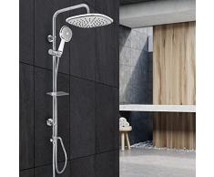 ECD Germany Sistema Doccia in Acciaio Inossidabile Soffione a Pioggia con Ugelli Anticalcare Ø 205 mm Colonna Doccia Finitura Cromata con Doccetta e Materiale di Montaggio