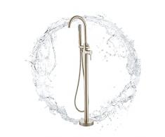 fyheast Rubinetto per vasca autoportante Rubinetto per bagno girevole a 360 gradi con doccetta Miscelatore vasca freestanding,Oro spazzolato