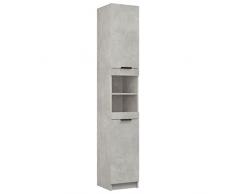 vidaXL Mobile da Bagno Grigio Cemento 32x34x188,5 cm Legno Multistrato