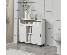 [en.casa] Armadietto Salvaspazio da Bagno (AxLxP) 71 x 70 x 20 cm Mobile a Terra da Stoccaggio su 4 Ruote e 2 Ante Scorrevoli - Bianco