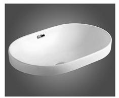 OrionShop Lavabo a Semi-incasso in Ceramica Ovale 60x40x18,5 cm Bianco Lucido