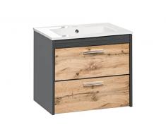Mobile per lavabo da 60 cm Ibiza Black, lavabo opzionale, colore rovere wotan/antracite, mobile da lavabo sospeso con maniglie (senza lavanda)
