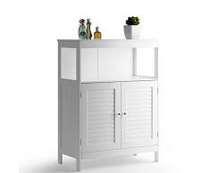 BAKAJI Mobiletto Mobile Armadietto Armadio Bagno Due Ante Doppia Apertura Scaffale Arredamento Legno MDF Design Moderno Casa Salvaspazio Ripiani Interni Colore Bianco 60x30x80 cm
