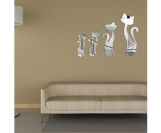WALPLUS - Specchi decorativi da parete, a forma di gatti, colore argento
