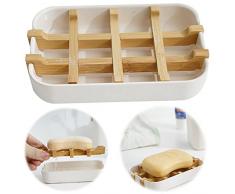 Portasapone in Fibra di Bambù Portasapone in Legno Portasapone in Legno di Bambù Naturale Portasapone in Bambù con Vassoio Porta Sapone in Legno Naturale di Bambù per Cucina, Bagno, Lavabo e Sapone