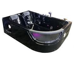 VASCA BAGNO IDROMASSAGGIO ANGOLARE NERA MODELLO PEGASO 120 X 180 CM SPA CROMOTERAPIA 2 PERSONE NUOVA