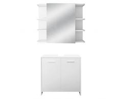 ML-Design Set di Mobili da Bagno 2 Pezzi Mobile per Lavabo con Armadio a Specchio da Appendere a Parete Stile Moderno Bianco Legno MDF Spazio di Archiviazione Mobiletto Lavandino con Ante
