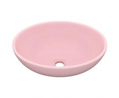 vidaXL Lavandino Lusso Lavello per Bagno Lavabo per Toilette Sanitari Prodotti per Bagno Vaschetta Ovale Rosa Opaco 40x33 cm in Ceramica