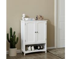 VASAGLE Armadietto da Bagno Autoportante, Stile Country, Mobile Portaoggetti di Legno, Bianco, 60 x 30 x 80 cm (L x P x A)BBC46WT