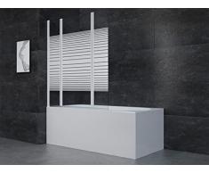 Marwell White Lines - Pannello doccia per vasca da bagno, 125 x 140 cm, 3 pezzi, pieghevole, colore bianco opaco, divisorio per doccia in vetro di sicurezza monolastra da 4 mm