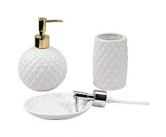 G Decor Designer - Set da 3 accessori per il bagno, ceramica bianca, include portasaponetta, dispenser e bicchiere portaspazzolini