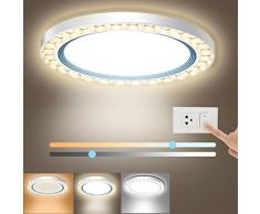 Ouyulong Plafoniera LED Rotonda Dimmerabile 24W, Plafoniera Led Soffitto Moderna Dimmerabile 3000K/5000K/6500K,Ø23cm,2300LM, CRI>80,Lampada a Soffitto per Cucina Soggiorno Camera Bagno
