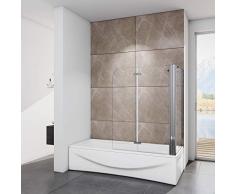 Parete Vasca da Bagno Doccia Angolare 120x70x140 cm Composta da Parete Laterale Fissa Barra di Supporto e 2 Ante Mobili Vetro Temperato da 6 mm Anticalcare Trasparente