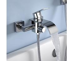 KULACO Rubinetto per vasca da bagno a cascata, rubinetto con interruttore a pressione, rubinetto per vasca da bagno con una sola mano, in ottone, rubinetto per bagno – cromato