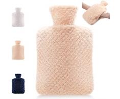 Journy Borsa Acqua Calda,2L borsa dellacqua calda,Fodera in Peluche Morbida,boule acqua calda,borsa acqua calda grande per Alleviare il Dolore-rosa