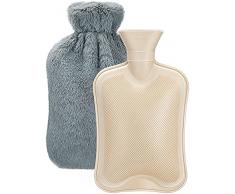 Borsa Acqua Calda 2L,Borsa dellacqua calda Grande boule acqua calda con copertura morbida in peluche,Borse di acqua calda,Hot Water Bottle,regalo per Alleviare il Dolore (grigio)