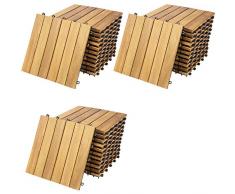Deuba Piastrelle in legno di acacia 33pz Certificato FSC Mattonelle 3m² sistema ad incastro 30x30cm giardino terrazza balcone piscina sauna pavimentazione