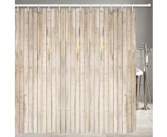 KAYAMU Tenda Doccia 150x200 Assi di Legno Depoca, Antimuffa Asse Tenda della Vasca da Bagno, 3D Tenda per Doccia Lavabile Impermeabile Tende Doccia Tessuto, con 8 Ganci