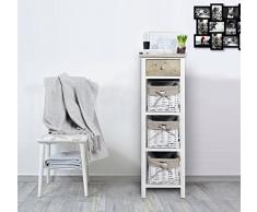 Rebecca Mobili Mobile Bagno Cassettiera 1 Cassetti 3 Ceste Legno Paulownia Vimini Bianco Marrone Shabby Country Camera Bagno (Cod. RE4359)
