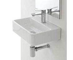 Lavabo Sospeso Rettangolare, 40 x 29,5 x 11,5h cm, in Ceramica Bianco Lucido