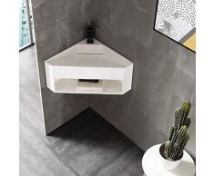 Lavabo ad angolo bagno piccolo in pietra solida (Solid Stone) TWG70 - bianco opaco - 50 x 50 x 28 cm