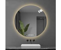 LILUKO Specchio da Bagno a LED Rotondo con sensore di Movimento IR 60cm/70cm/80cm/90cm/100cm Specchio cosmetico Multifunzione con Interruttore tattile 3 Colori Luce dimmerabile Funzione di Memoria