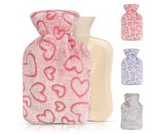 Borsa dellAcqua Calda, 1L Borsa Acqua Calda Peluche Bambini Bottiglia Acqua Calda con Custodia Peluche, per Facilità Crampi e Dal Dolore Mantenere Calore, per Bambini, Adulti (D)