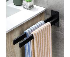 Purpledi Porta Asciugamani Porta Salviette Bagno Autoadesivo, Appendi Asciugamani Bagnoa Due Bracci in Acciaio Inox, Porta Asciugamani Bagno Adesivo Portasciugamani da Parete 39cm Nero