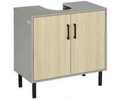 kleankin Mobile Bagno Sottolavabo con Doppia Anta e Ripiano in Truciolato, 60x30x60cm, Grigio e Color Quercia